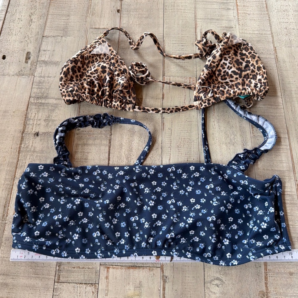 Hollister Navy Floral Bandeau & Cia.Maritima Leopard Triangle Bikini Tops Large